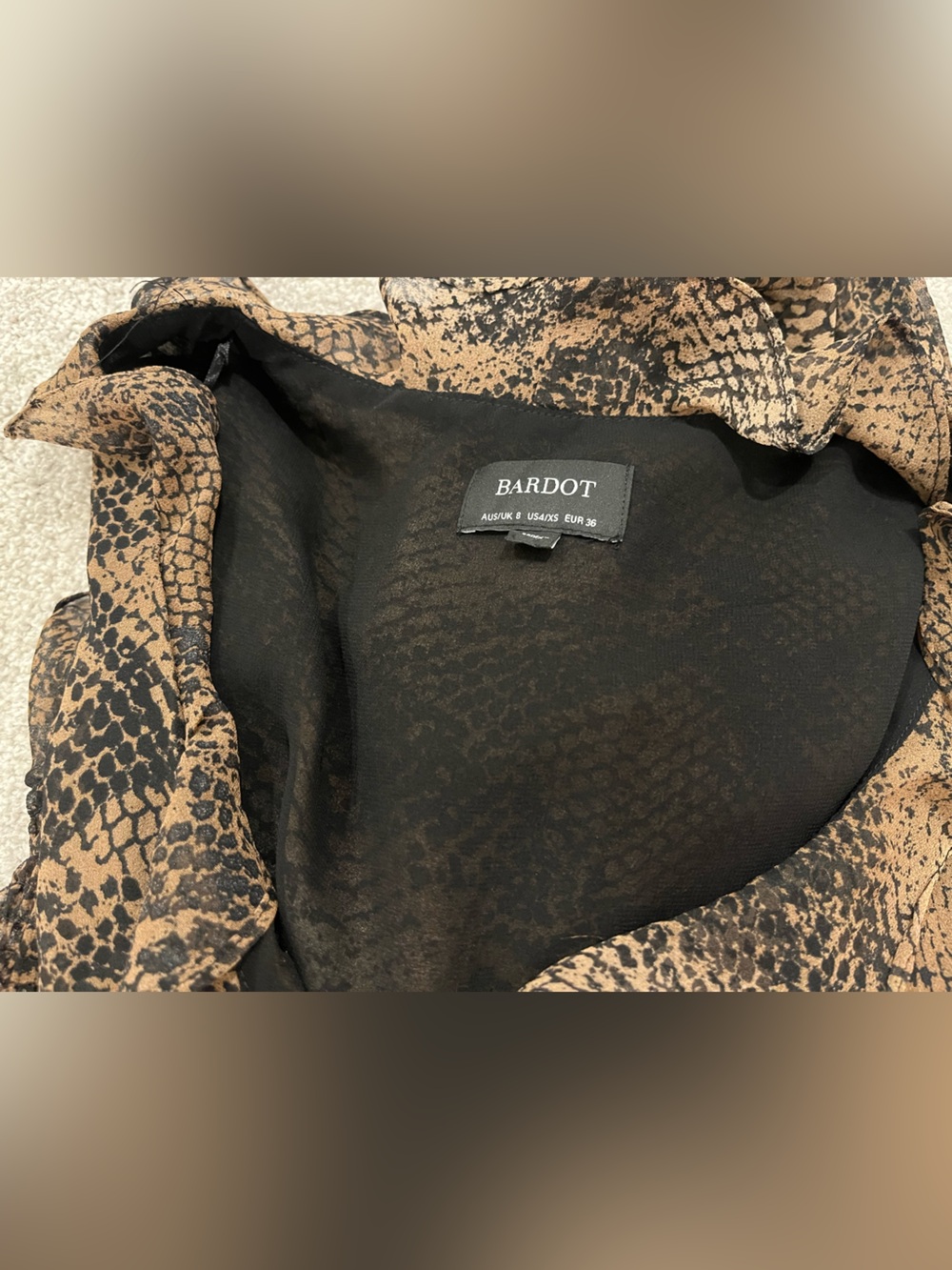 Bardot Brown and Black Sheer Snake-Print Blouse - Picture 3 of 3